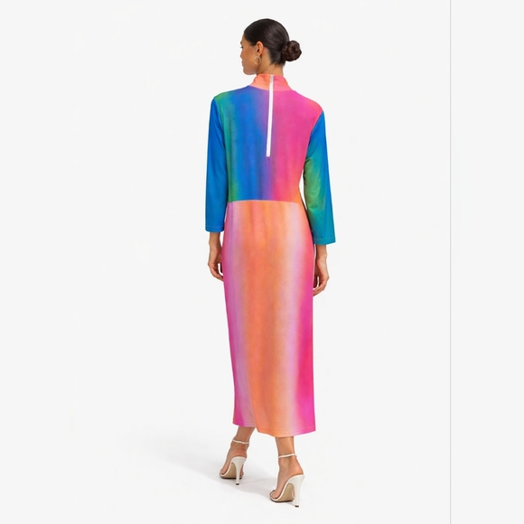 New Mock Neck Colorful Ombre Dress - Picture 2 of 5